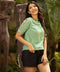 Side Triangle Open Sleeve Linen Top-Green